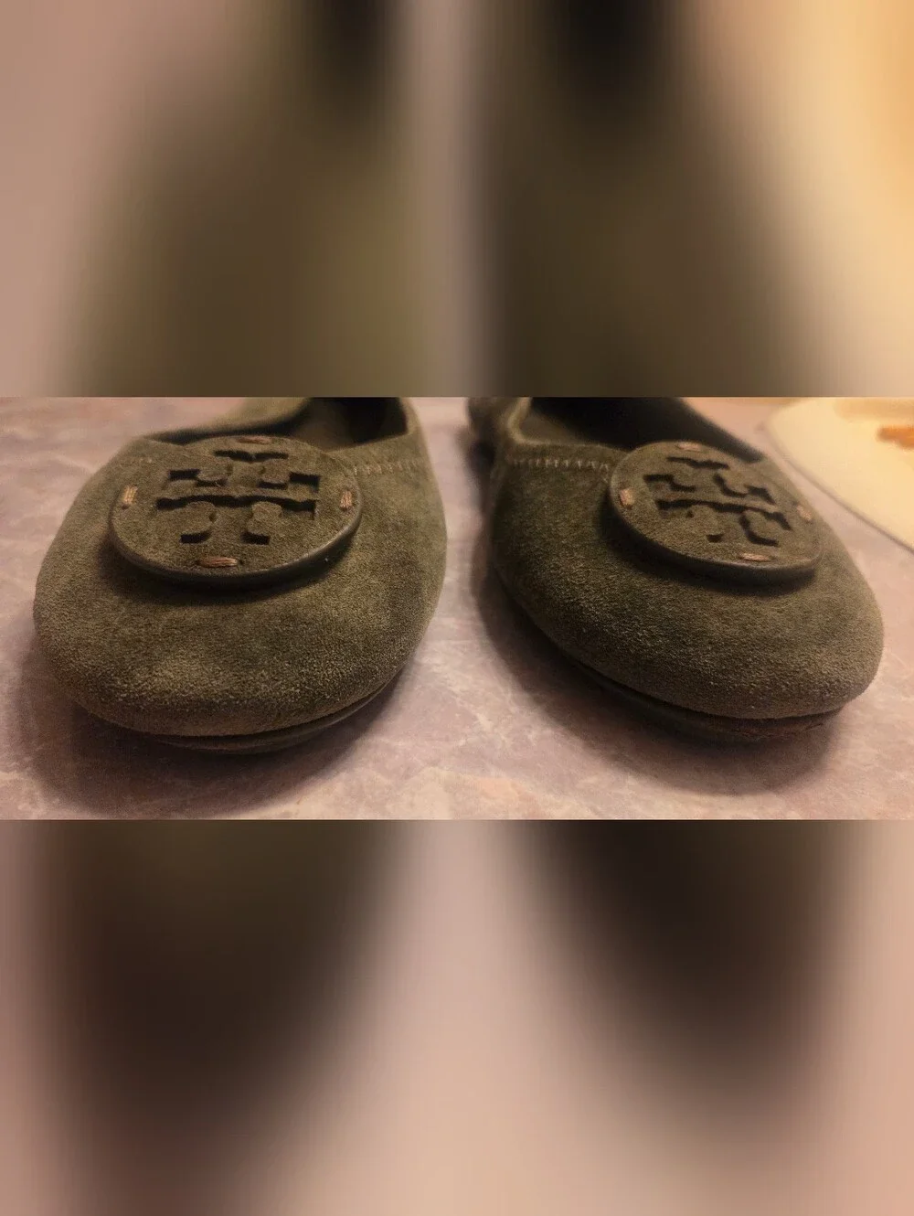 Tory Burch Minnie Suede Ballet Flats in Olive Green